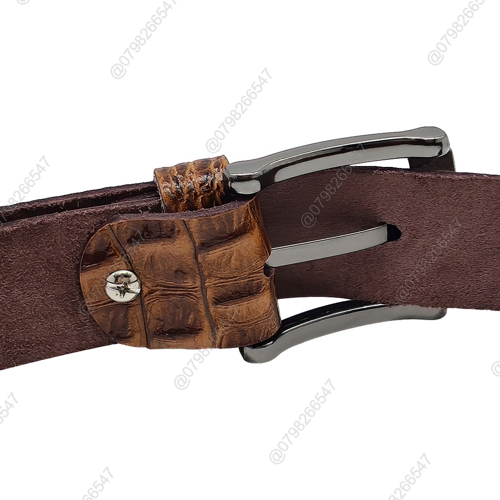 Dây nịt nam da bò dập vân cá sấu DHM-134 | Đầu khoá kim đen bóng thời trang | Bảo hành 12 tháng