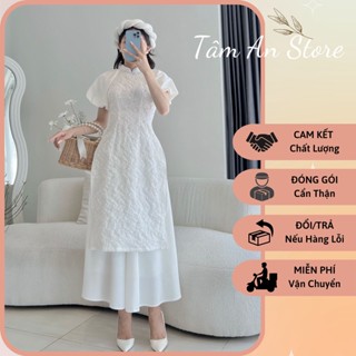 Áo Dài Ren Trắng, Áo Dài Cách Tân Nữ Cổ Yếm Trễ Vai Kèm Chân Váy Xòe Chất Vải Ren Cap Cấp 2 Lớp Sang Chảnh Đẳng Cấp.
