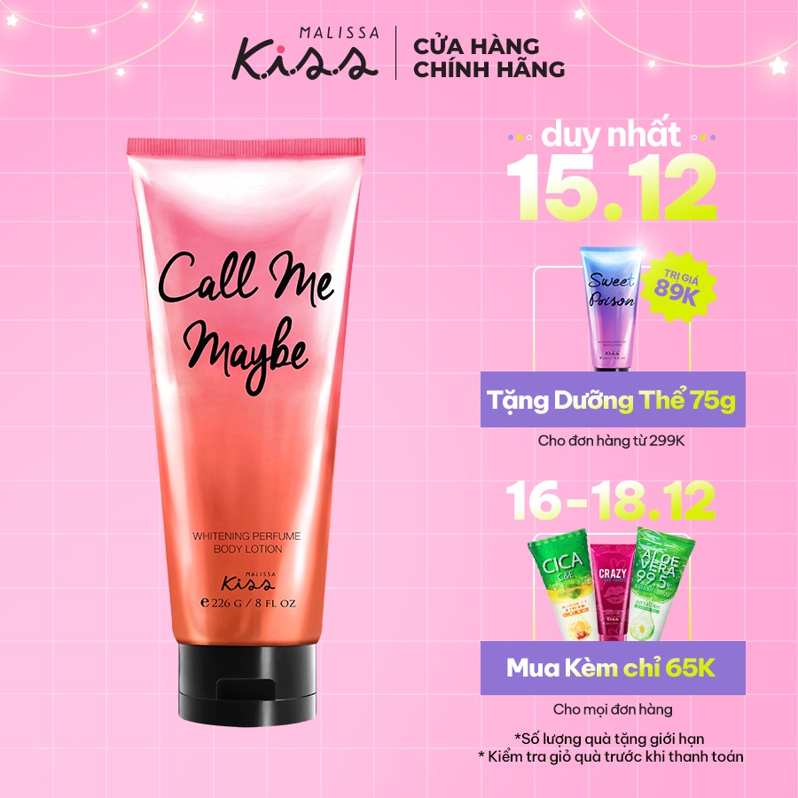 Sữa Dưỡng Trắng Da Toàn Thân Hương Nước Hoa Malissa Kiss Hương Call Me Baby 226g