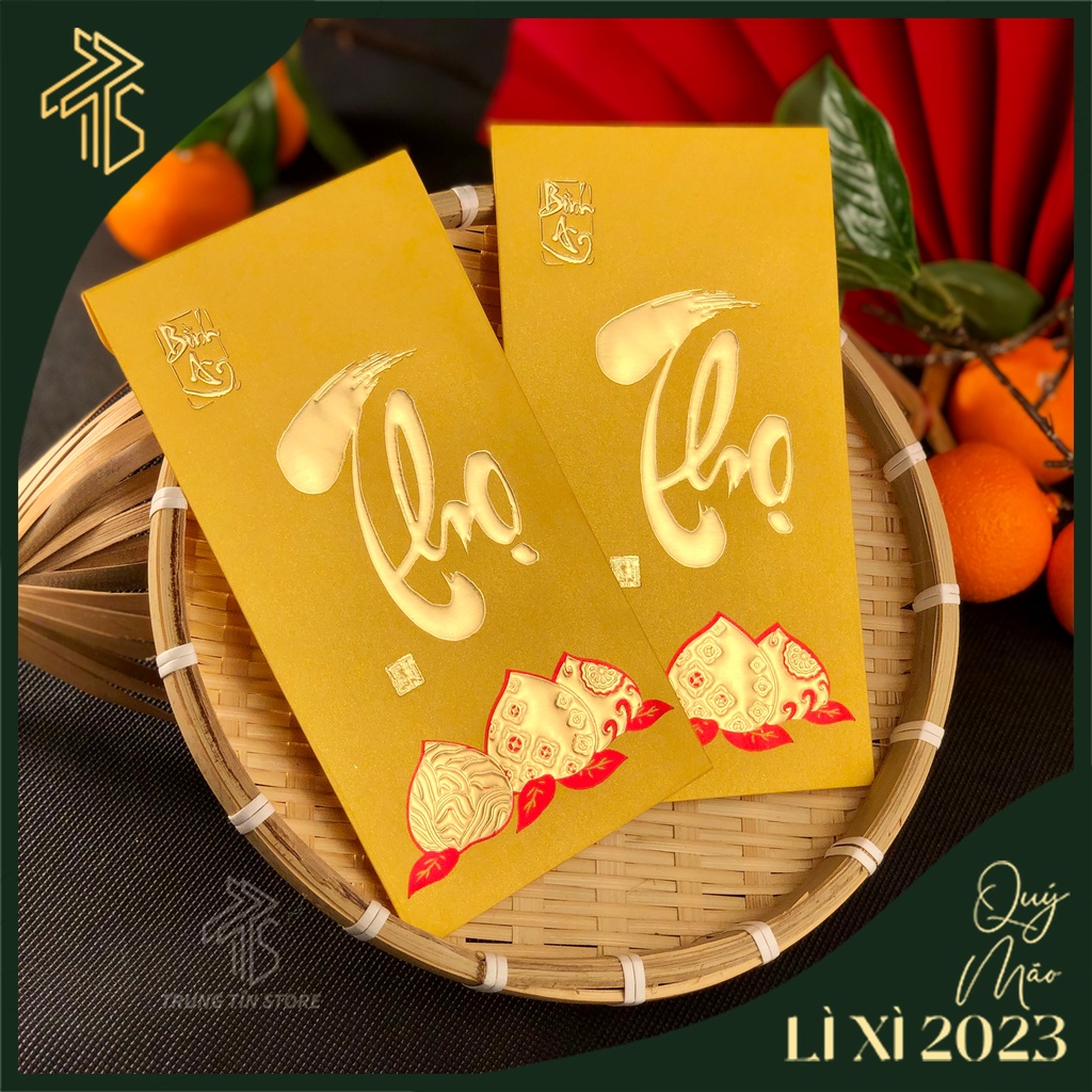 Lixi đỏ mừng thọ, mừng tuổi, đi lễ chữ Thọ họa tiết ép kim, dập nổi 3D cao cấp