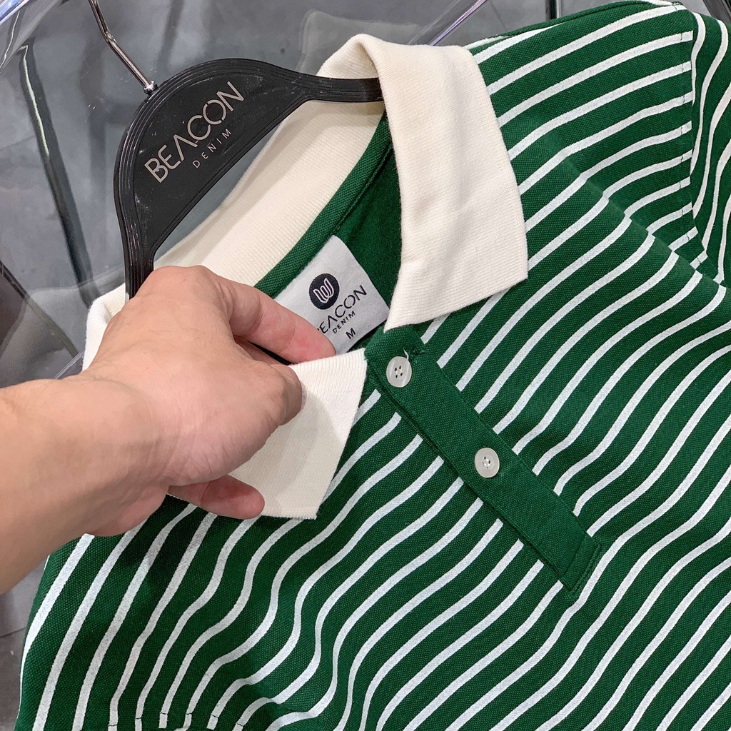 Áo Polo nam phối sọc ngang vải cotton poly nam tính, thanh lịch, sang trọng AOPL25 - BEACON DENIM