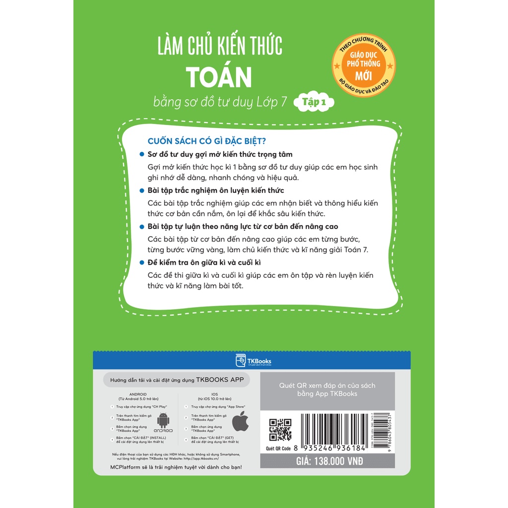 Sách - Làm chủ kiến thức Toán bằng sơ đồ tư duy – Lớp 7 tập 1 Mcbooks