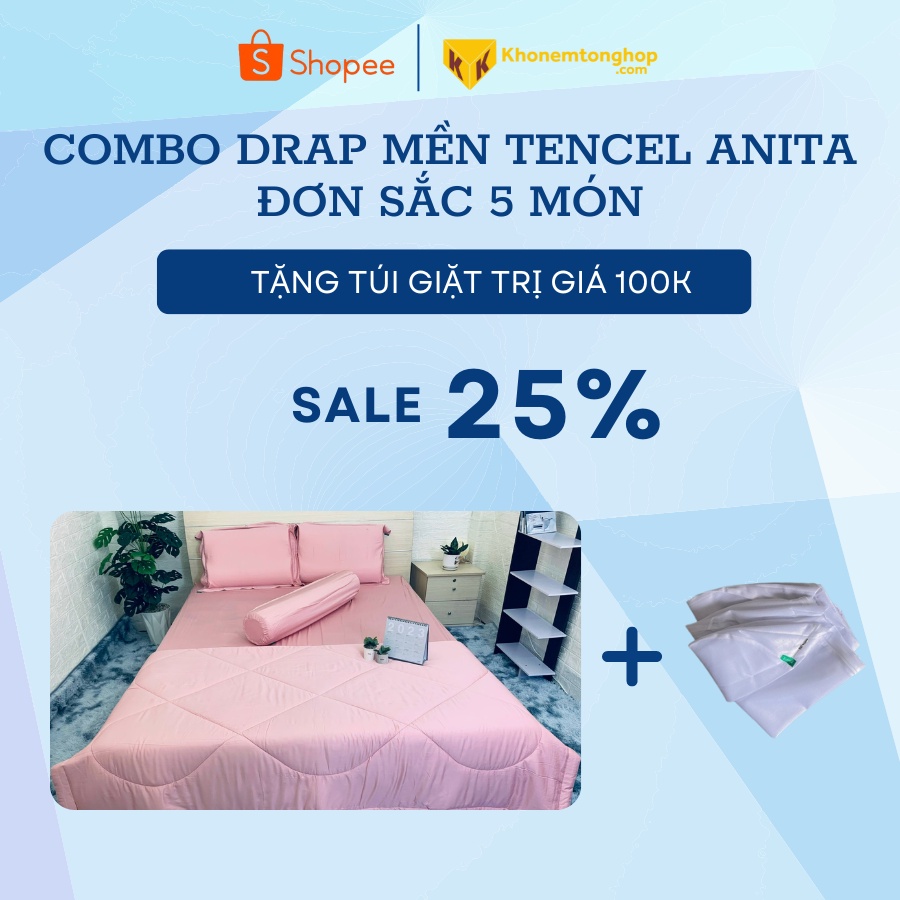 Combo Drap mền Tencel Anita đơn sắc 5 món, kích thước m6, m8, chất vải Tencel mát mẻ, mẫu mã đa dạng