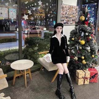Đầm nhung pha sơ mi xinh - TQ