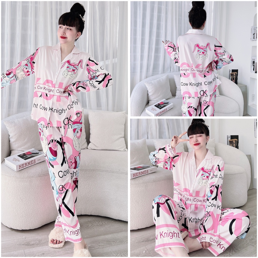 Đồ Bộ Nữ SOJJUN Pijama Quần Dài Tay Dài Lụa Latin Thiết Kế 50-65kg