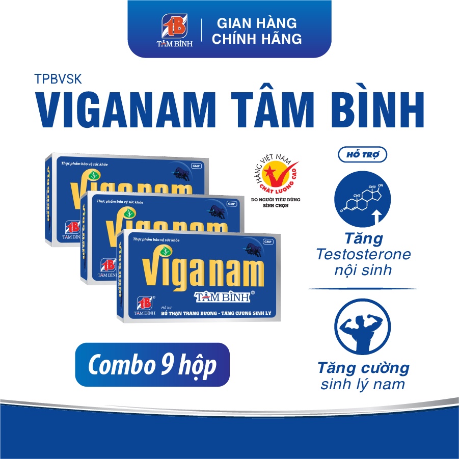 Combo 9 hộp Viganam Tâm Bình - Hỗ trợ tăng cường sinh lý nam, tăng testosterone, sức khỏe nam giới, giảm tiểu đêm