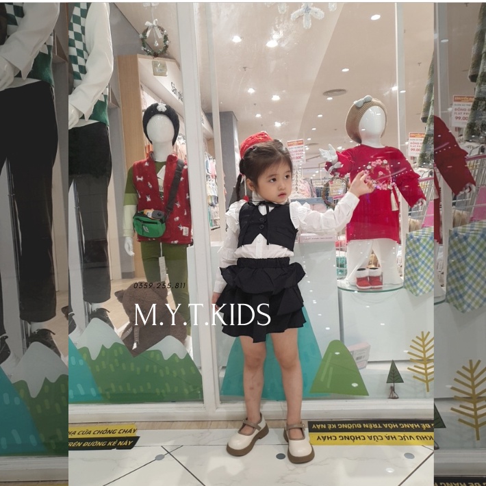 Set 3 Chi Tiết Bé Gái áo sơ mi kèm cv và áo vest sành điệu Mytkids