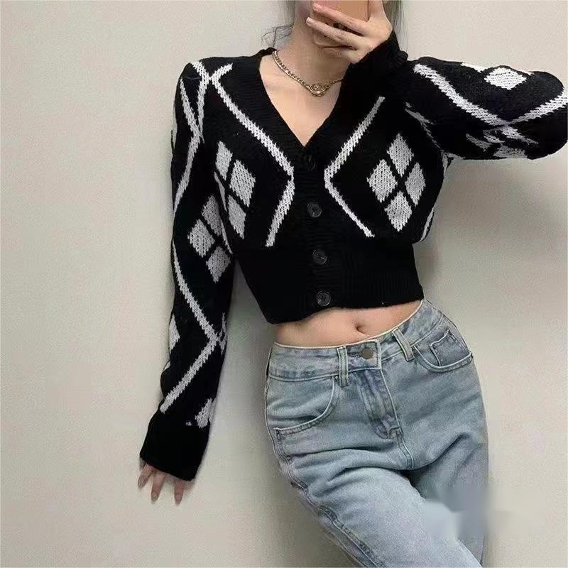 IELGY Áo Khoác cardigan Dệt Kim Họa Tiết Kẻ Sọc Màu Sắc Tương Phản Phong Cách Hàn Quốc Cho Nữ