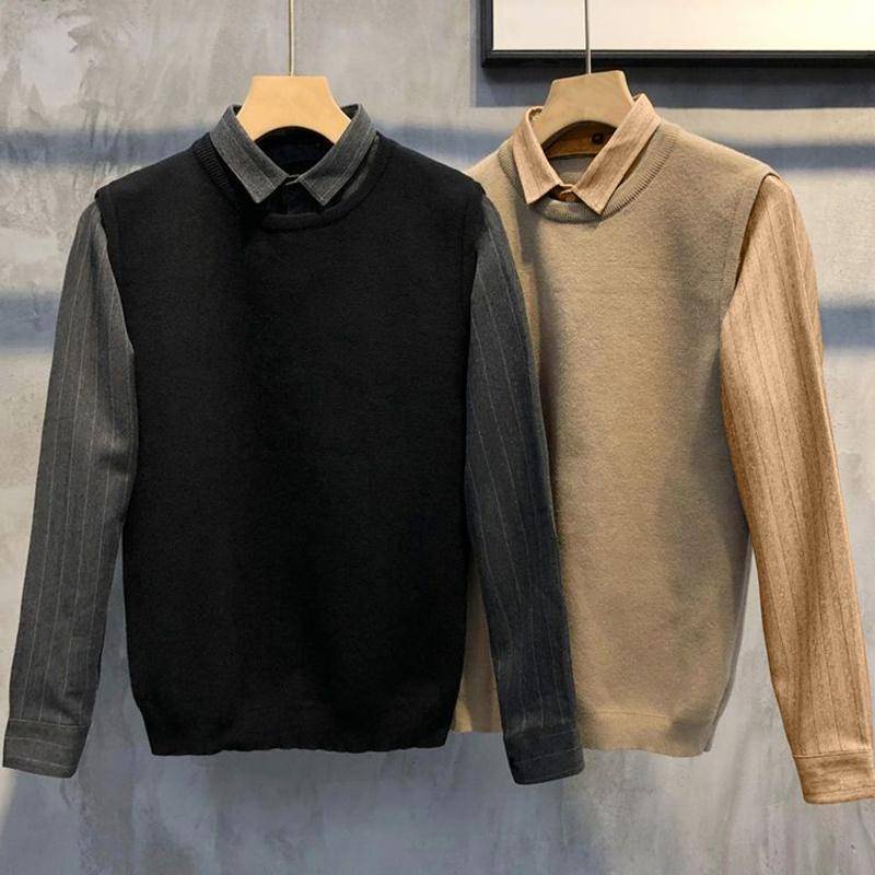 Áo Sweater Giả Hai Mảnh Dáng Ôm Thoải Mái Thân Thiện Với Da Phong Cách Hàn Quốc