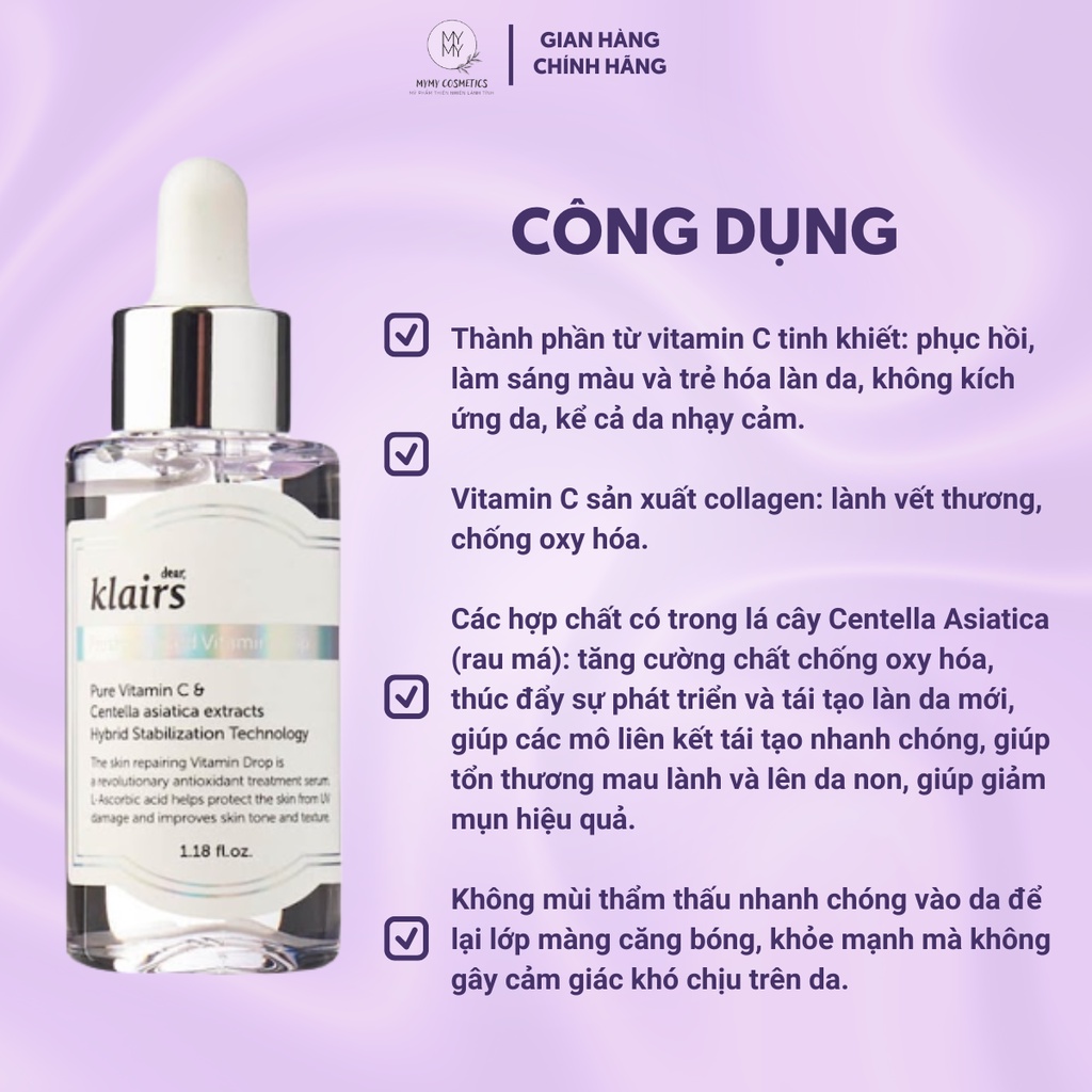 Tinh Chất Sáng Da Dear Klairs Freshly Juiced Vitamin Drop Giúp Dưỡng Sáng Và Trẻ Hóa Làn Da 35ml