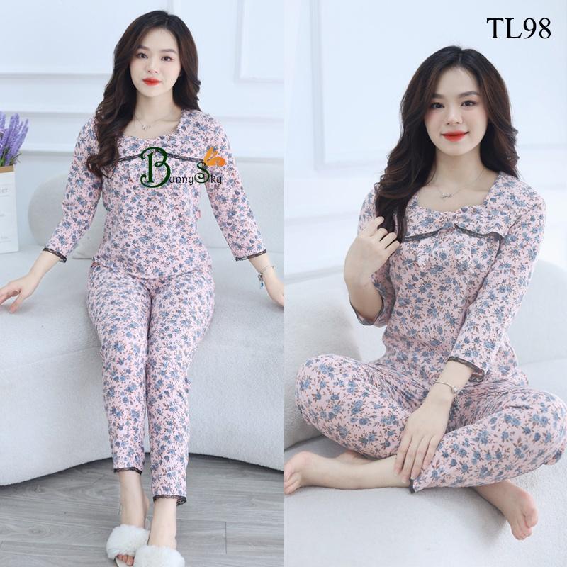 Đồ bộ mặc nhà cổ vuông thu đông siêu dễ thương thoải mái, quần  áo nữ siêu xinh