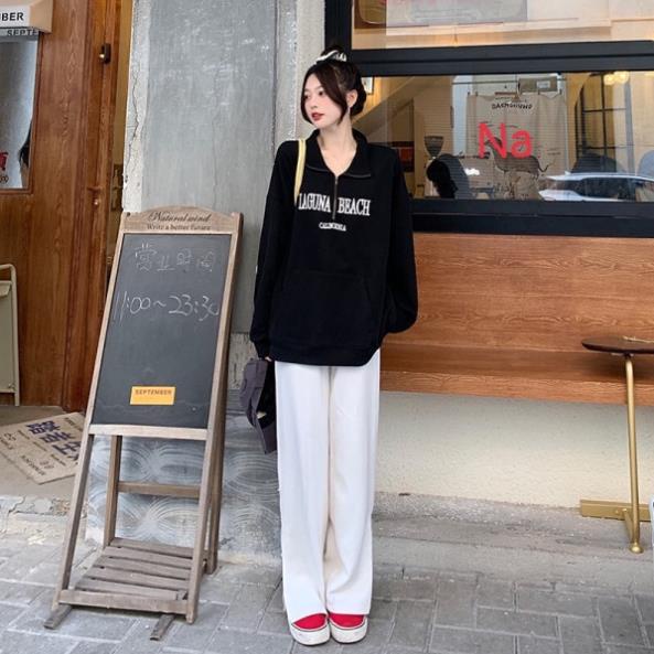 Áo Sweater polo zip LAGUNA Unisex nam nữ tay lỡ Oversize form rộngThời trang Thu đông ấm áp, nỉ cotton ko bai xù