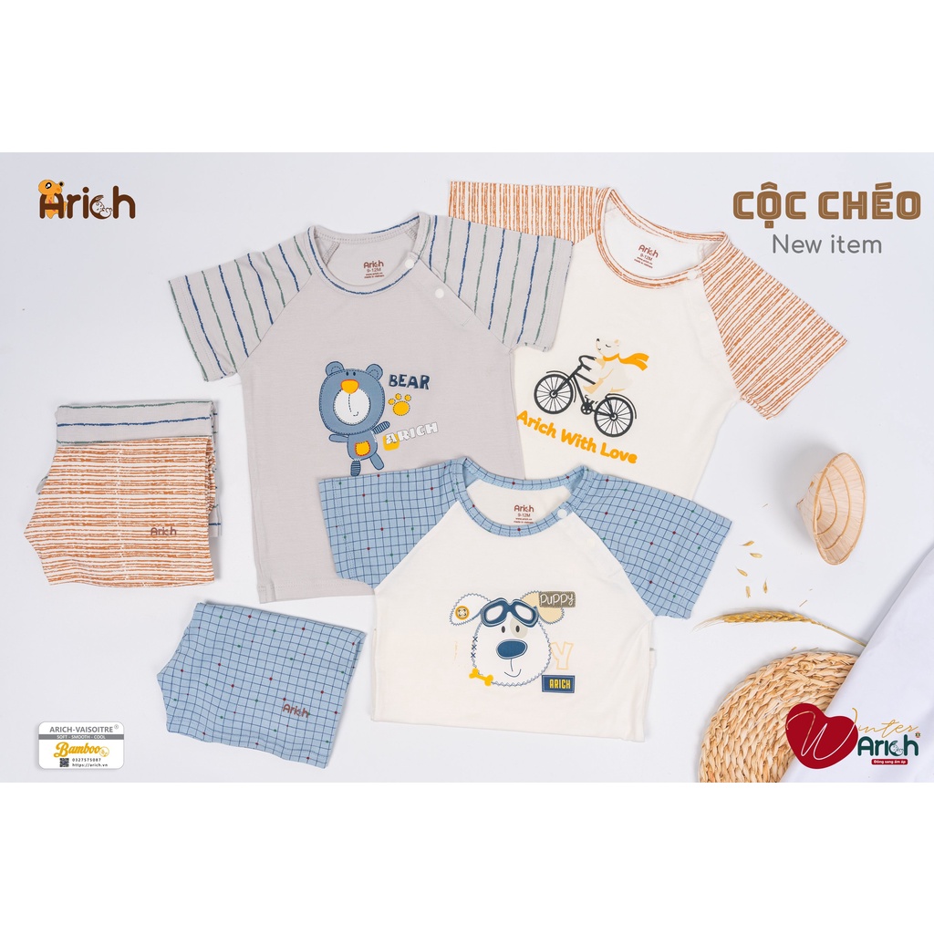 Bộ cộc tay cài chéo phối hình vải sợi tre cao cấp Arich