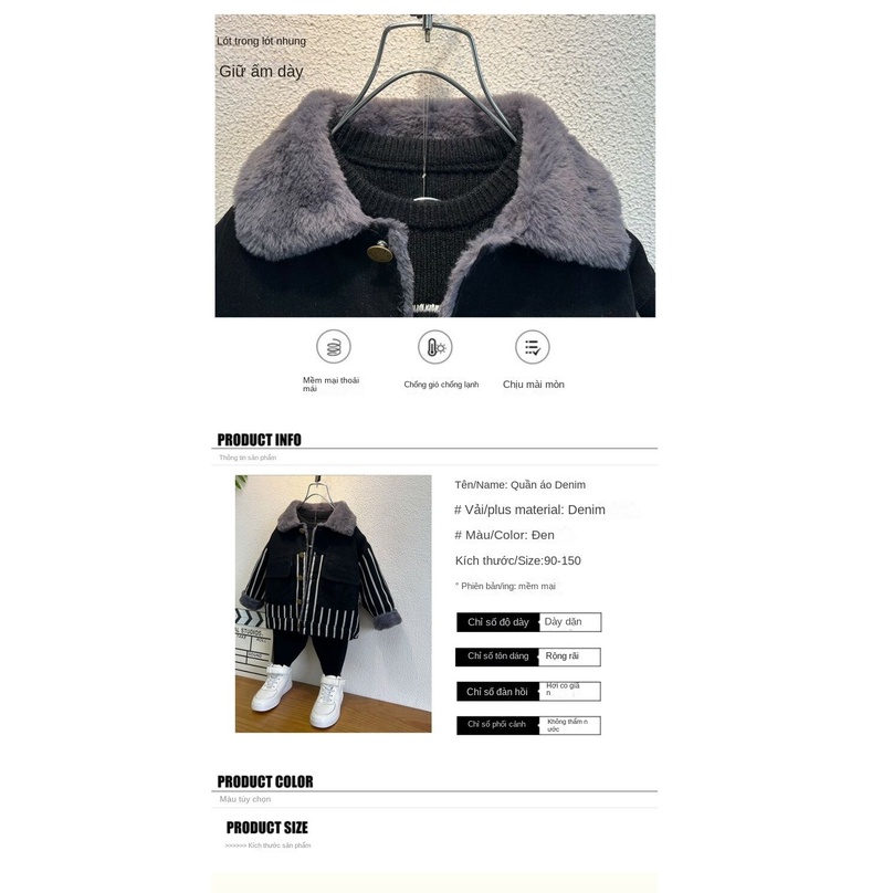 Áo Khoác Denim Lót Lông Cừu Dày Dặn Phong Cách Thời Trang Thu Đông Mới Cho Bé Trai 22 Tuổi