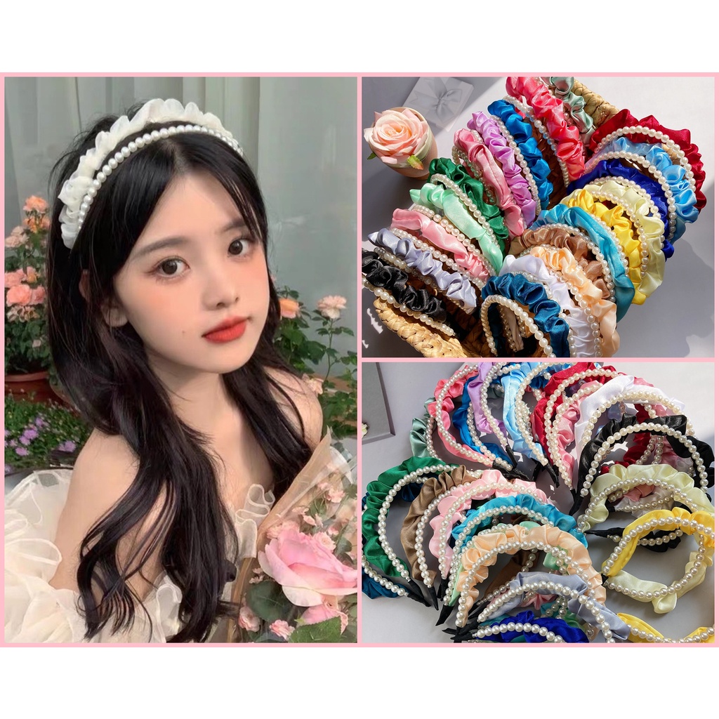 CÀI NGỌC TRAI NHÂN TẠO 2 NHÁNH PHỐI LỤA SATIN SIÊU HOT, BỜM TÓC PHỤ KIỆN THỜI TRANG NỮ GIÁ RẺ ĐẸP
