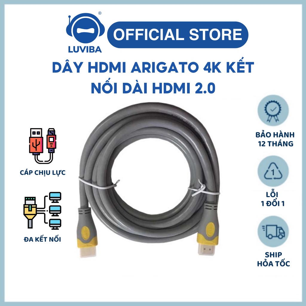 Dây HDMI 3m 5m 10m 15m 20m ARIGATO 4K kết nối nối dài HDMI 2.0 LUVIBA DA01