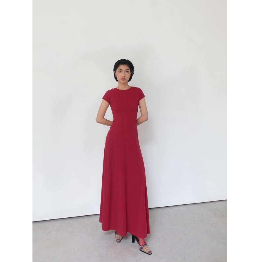 /ou'ba:d/ - ĐẦM VÁY THUN ĐỎ xoè tay ngắn, form ôm người dài suông basic nữ chất vải thun mềm mại khô