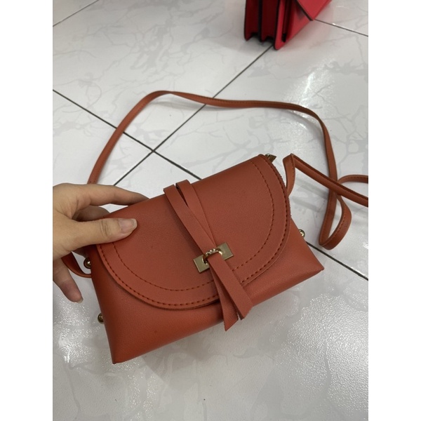 túi xách nữ đeo chéo màu Hồng cam đất