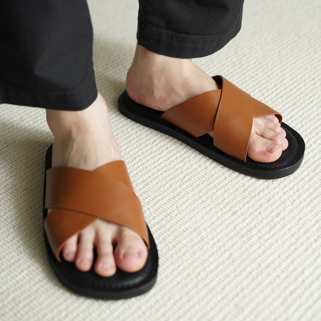 CHÉO Sandals BROWN - Màu Nâu - Dép Da Quai Chéo Waa.