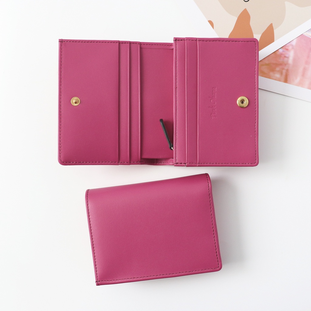 Ví nữ gấp mini da bò trơn Pink Ohara