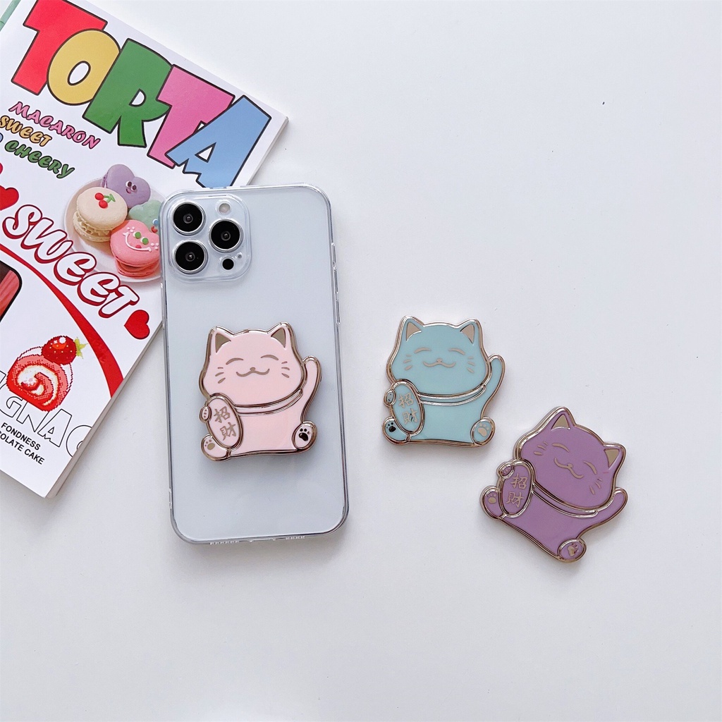 Giá Đỡ Điện Thoại Họa Tiết Mèo May Mắn Hoạt Hình Dễ Thương Thông Dụng