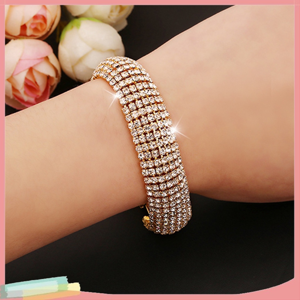 Vòng tay hợp kim đính nhiều hàng đá quý lấp lánh phong cách La Mã sang trọng cho nữ