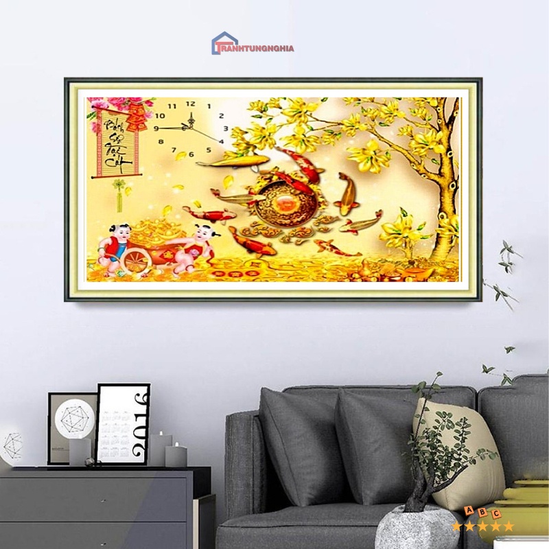 Tranh đính đá cá vạn sự đại cát 75cm x 55cm