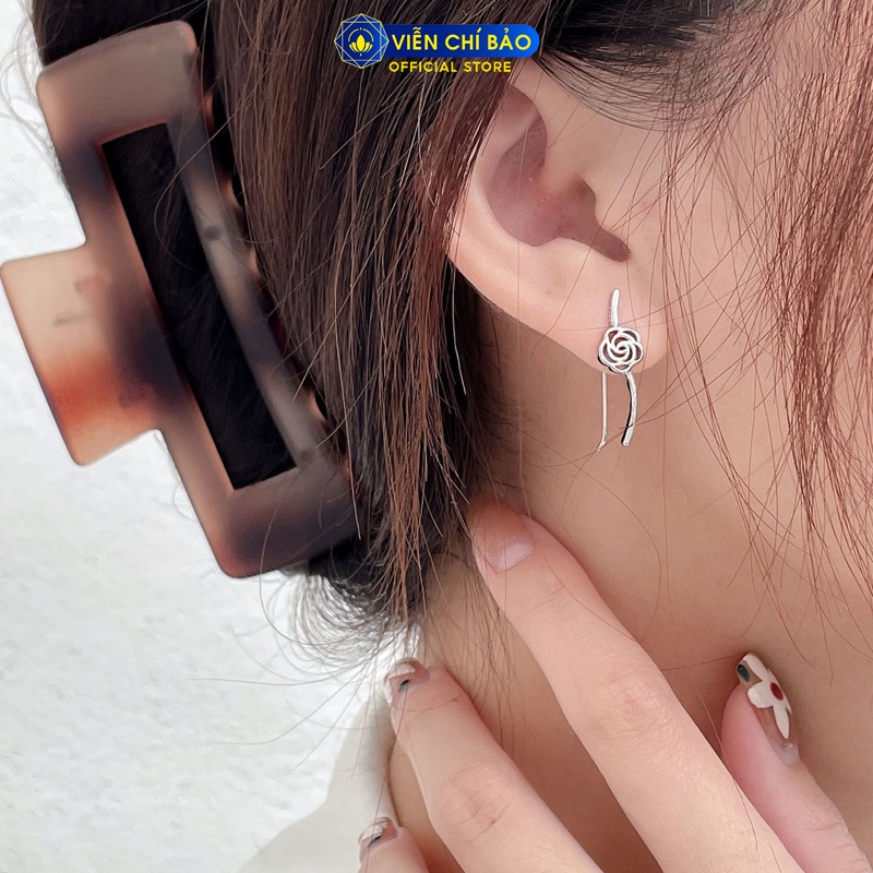 Bông tai bạc nữ hoa hồng cách điệu chất liệu bạc 925 thời trang sức Viễn Chí Bảo B000324