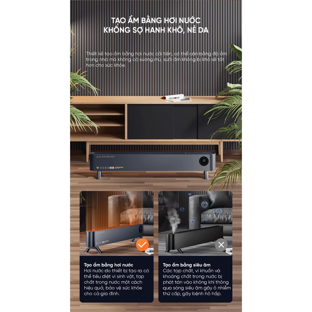 Máy sưởi chân tường thông minh Viomi Graphene AI kèm tạo ẩm – VXTJ06