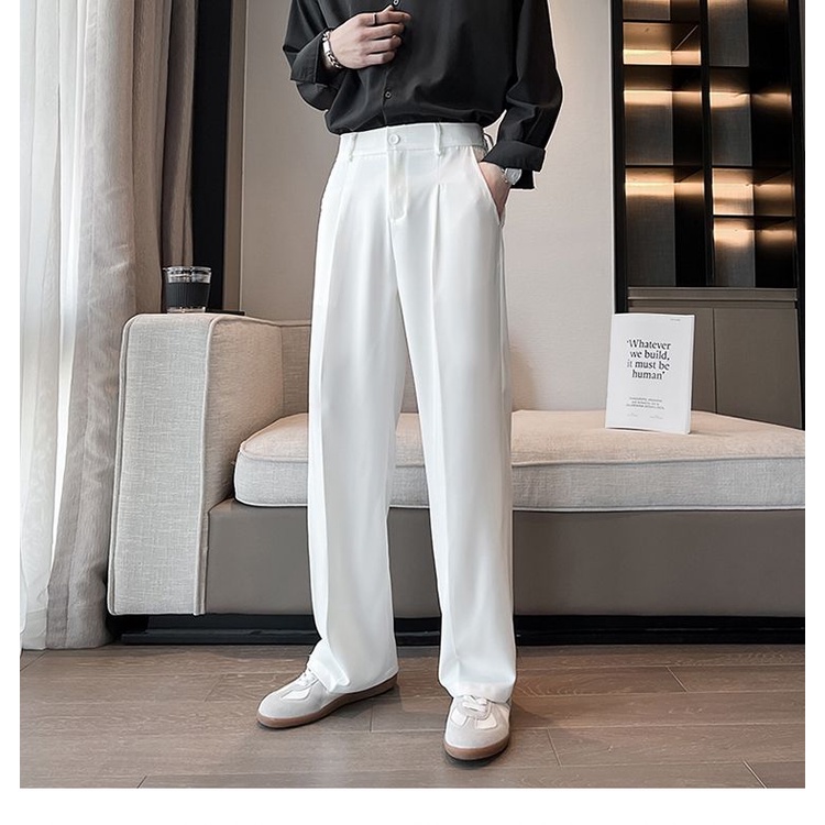 Quần Tây Nam Quần Âu Nam Cạp Cao nam Quần âu nam hàn quốc Cao Cấp Phong Cách Anh Quốc Cao Cấp Vải Lụa Lạnh Ống Rộng Màu Trắng Quần Dài Ôm Chân Thiết Kế Dễ Thương Cá Tính