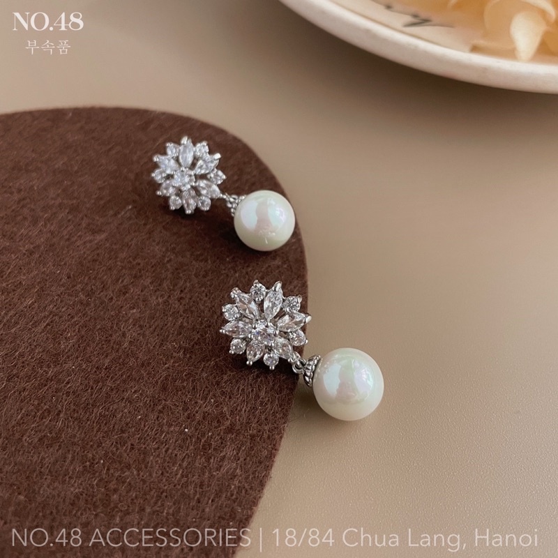 Khuyên tai bạc s925 bông tai ngọc trai nhân tạo mã 0298