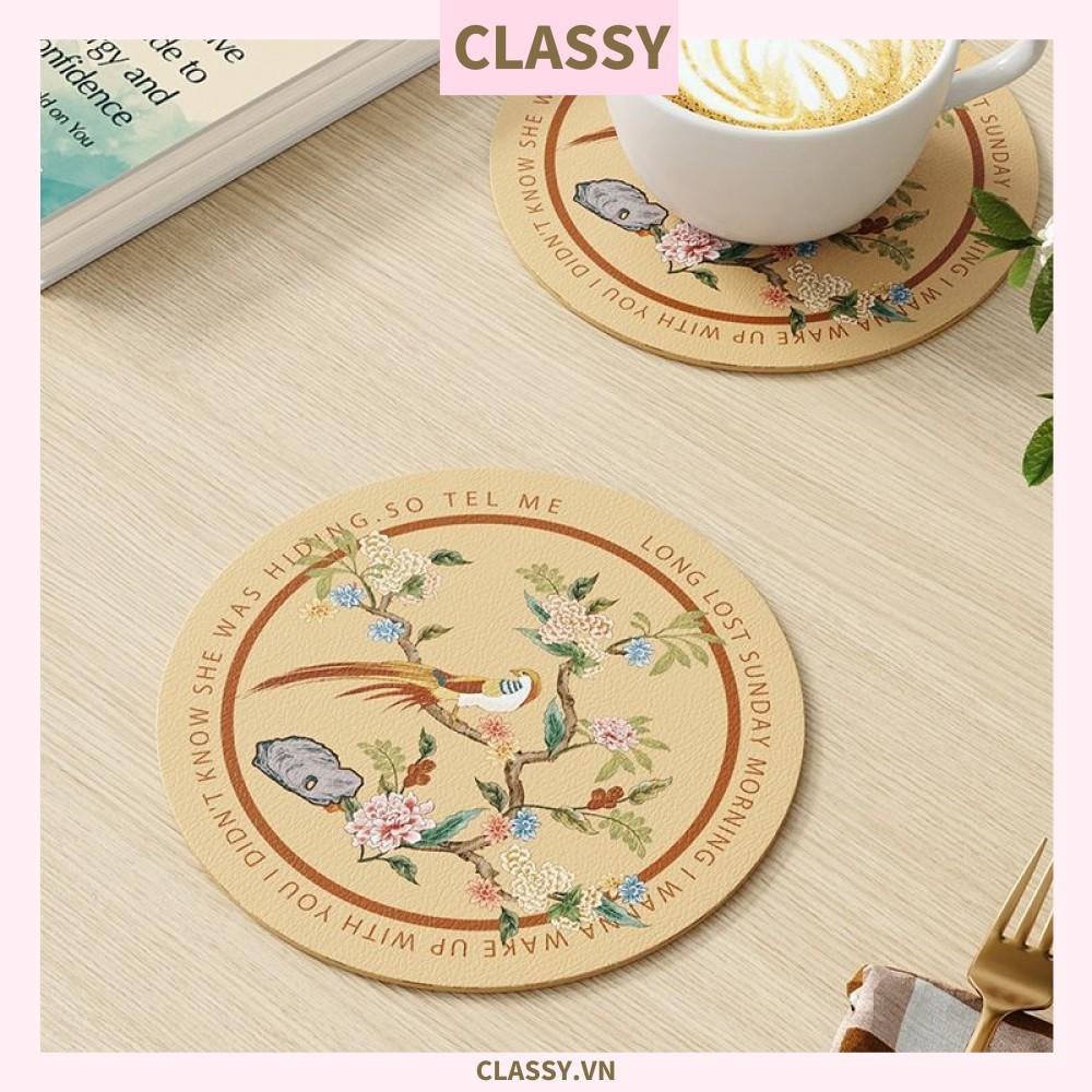 Miếng lót đế ly Classy, lót đế cốc bằng da thấm hút tốt, nhiều họa tiết PK1512