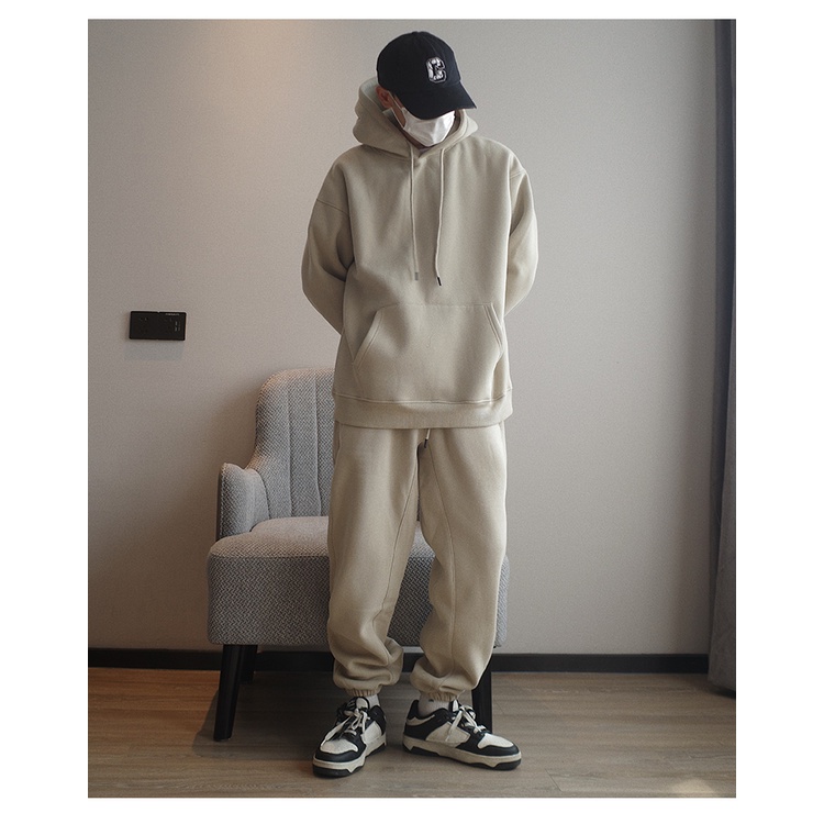 Bộ Nỉ Thể Thao Hoodie Trơn Phối Mũ 2 Lớp Cao Cấp, Nỉ Ngoại Dày Dặn Thoải Mái