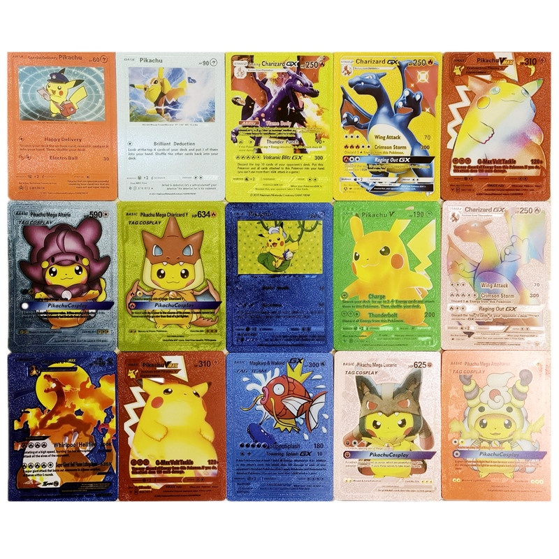 Set 10 / 54 Thẻ Bài Pokemon Nhiều Màu Sắc Bằng Kim Loại Cho Bé