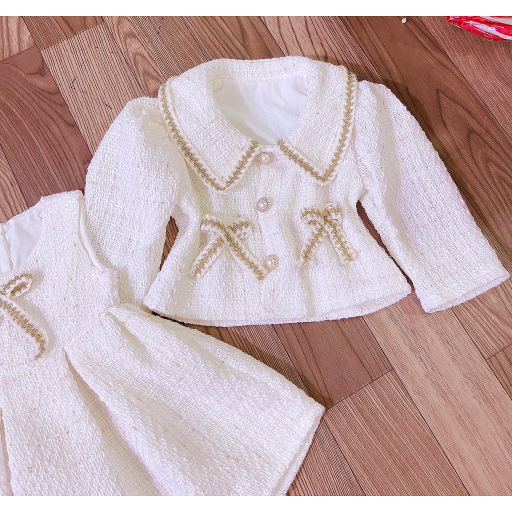 Sét váy dạ kèm áo khoác trong lót lụa mềm 7-14 kg