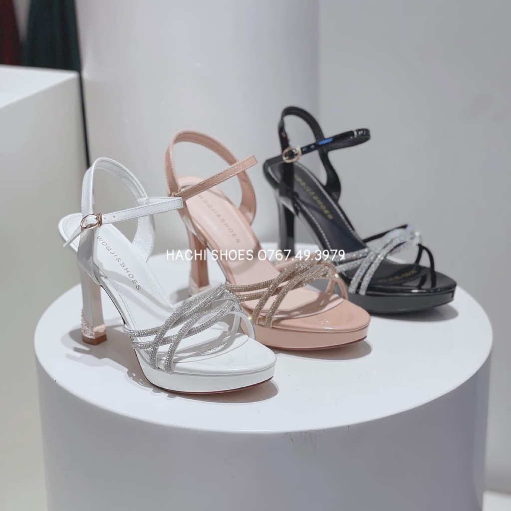 Giày sandal nữ đính đá đế đúp cao 10 cm size 34-38, hàng QC 163-12