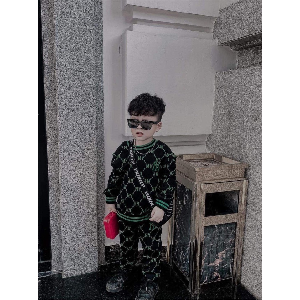 BỘ NỈ DA CÁ BÉ TRAI MLB NY XANH LÁ