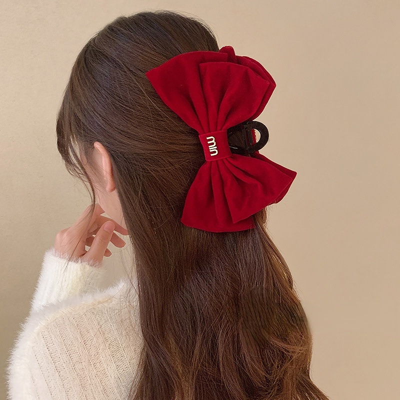 Kẹp Tóc Hình Nơ Màu Đỏ Phong Cách Giáng Sinh Thời Trang Thu Đông Cho Nữ