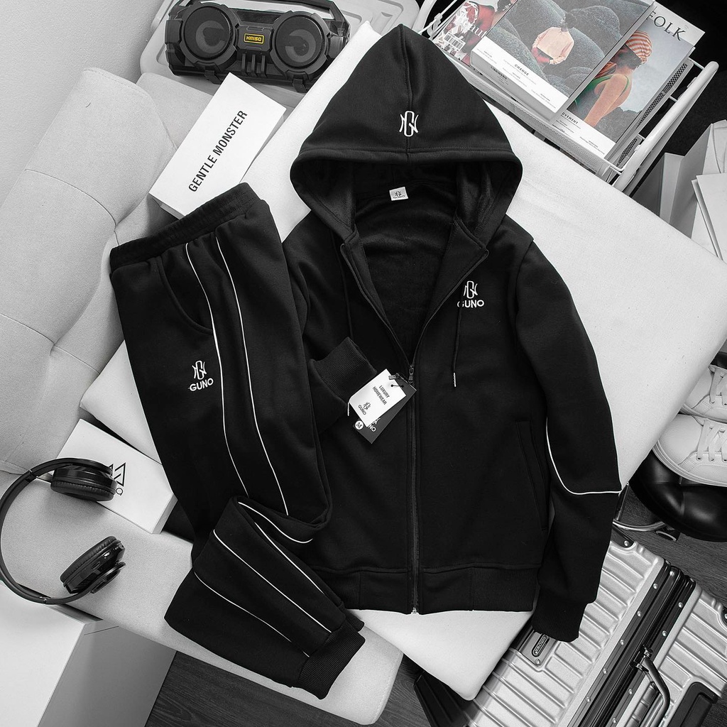 Bộ nỉ lót lông nam chính hãng GUNO bộ thể thao nam kéo khóa thu đông DBNA39