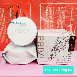 Kem trang điểm Privia All In One C.C Cushion, #21 nâng tone sáng da, da mịn màng, không thấm nước 14g