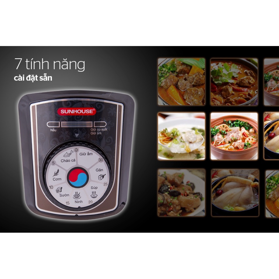 Nồi áp suất điện Sunhouse 5-6 Lít Chính hãng, đa năng chống dính cao cấp công suất cao 1000W SHD1657 - HAPOS OFFICIAL