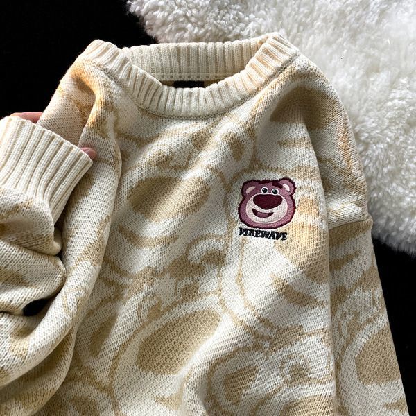 Áo Sweater Cổ Tròn Dáng Ôm In Hoạt Hình Gấu Dâu Tây Kiểu Nhật Bản Thời Trang Thu Đông Cho Nữ