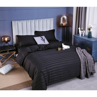 Bộ chăn ga gối cotton 3f kẻ ngang-màu đen 2m2