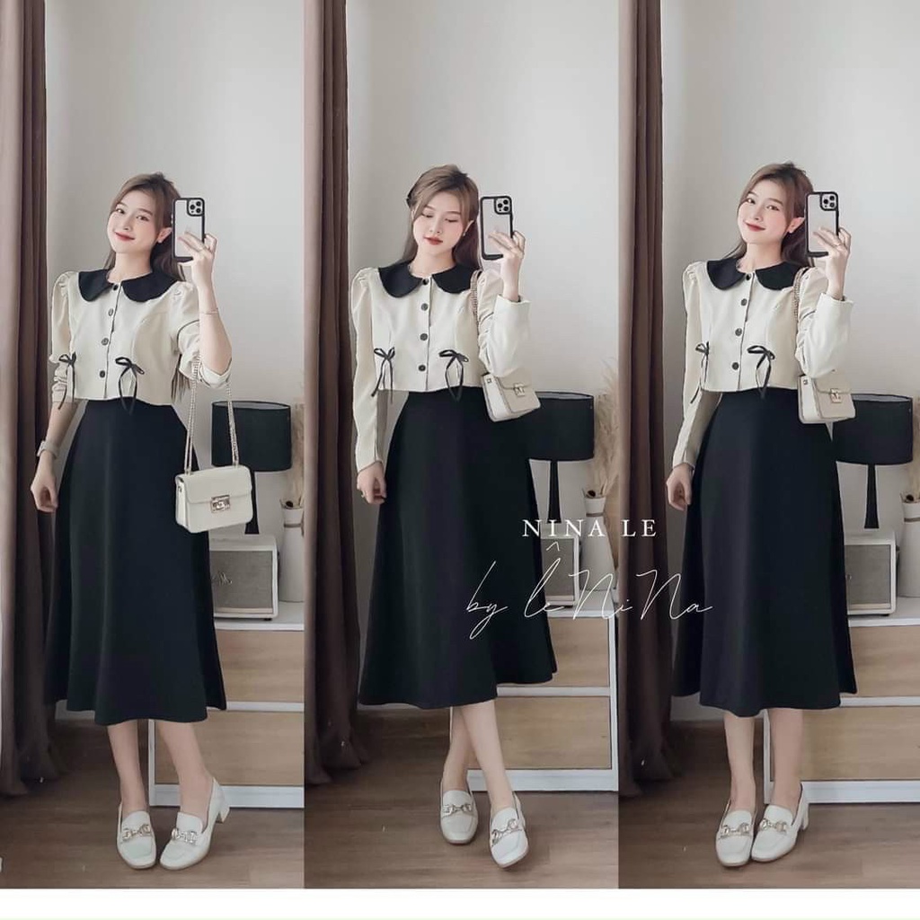 Set váy, áo kiểu kèm chân váy dự tiệc công sở đều phù hợp
