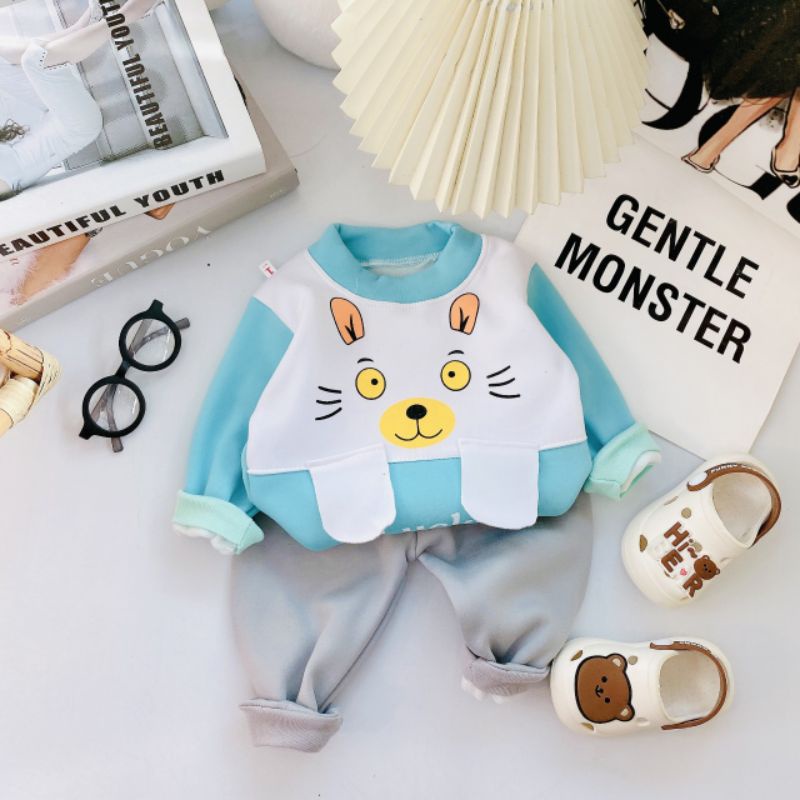 Bộ dài tay nỉ bông trẻ em ấm áp cho bé