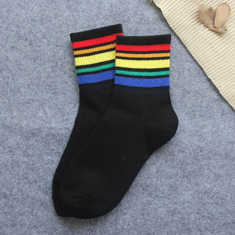 Vớ Cotton Cổ Cao Họa Tiết Kẻ Sọc Nhiều Màu Sắc Phong Cách Hàn Quốc Thời Trang Thu Đông Cho Nữ