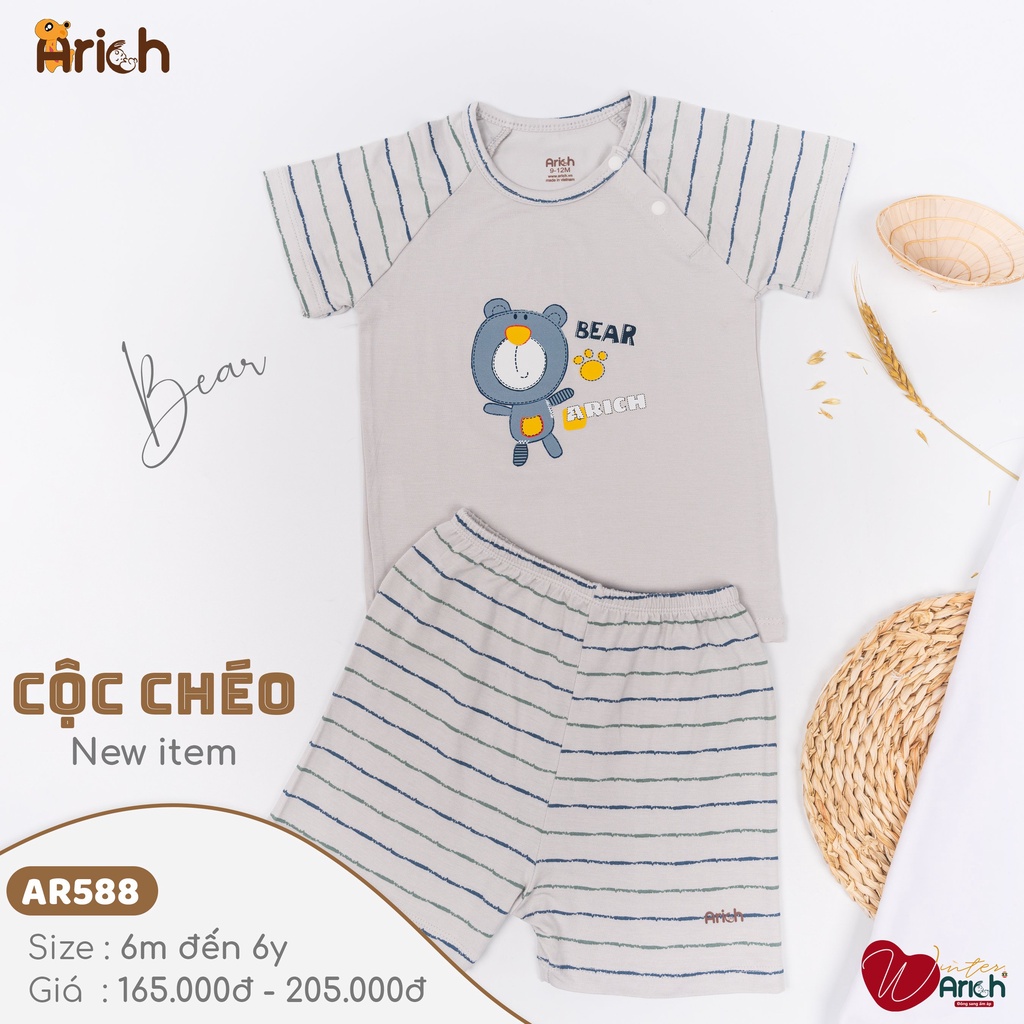 Bộ quần áo cộc tay Arich vải sợi tre mềm mịn, quần áo trẻ em co giãn 4 chiều cho bé