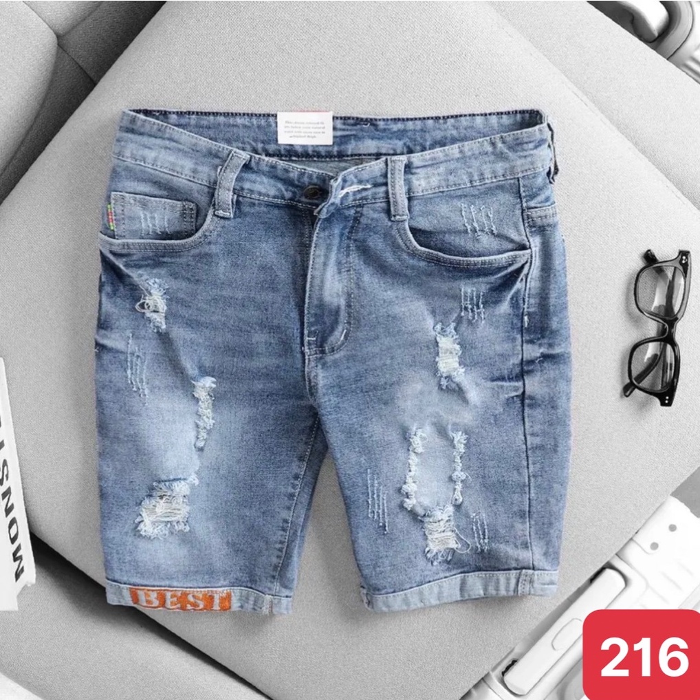 Quần đùi short jean nam màu xanh nhạt trơn không rách chất bò cao cấp co dãn 4 chiều đẹp from dáng skinny chuẩn ADO24