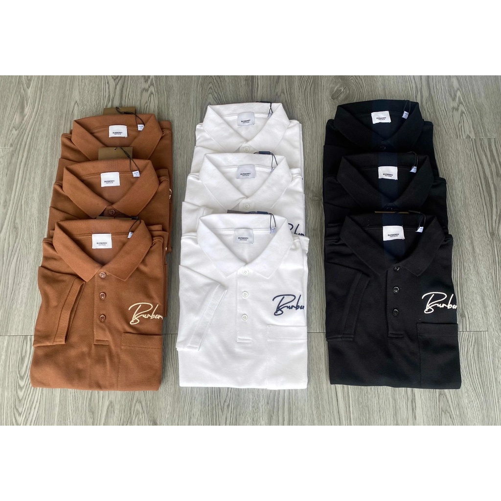 Áo Thun Nam Polo Shirt BURBERRY TRƠN CHỮ TÚI LONDON ENGLAND Vải Cotton Piqué Dày Đứng Form Cao Cấp Sang Trọng