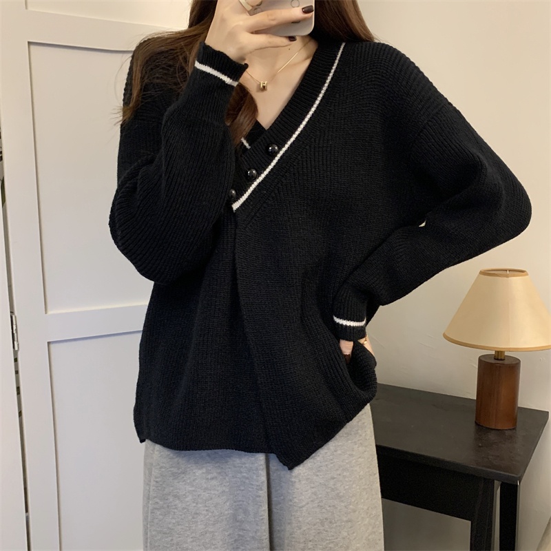 ZHELIHANGFEI Áo khoác cardigan dệt kim cổ chữ V tay dài dáng rộng đa năng